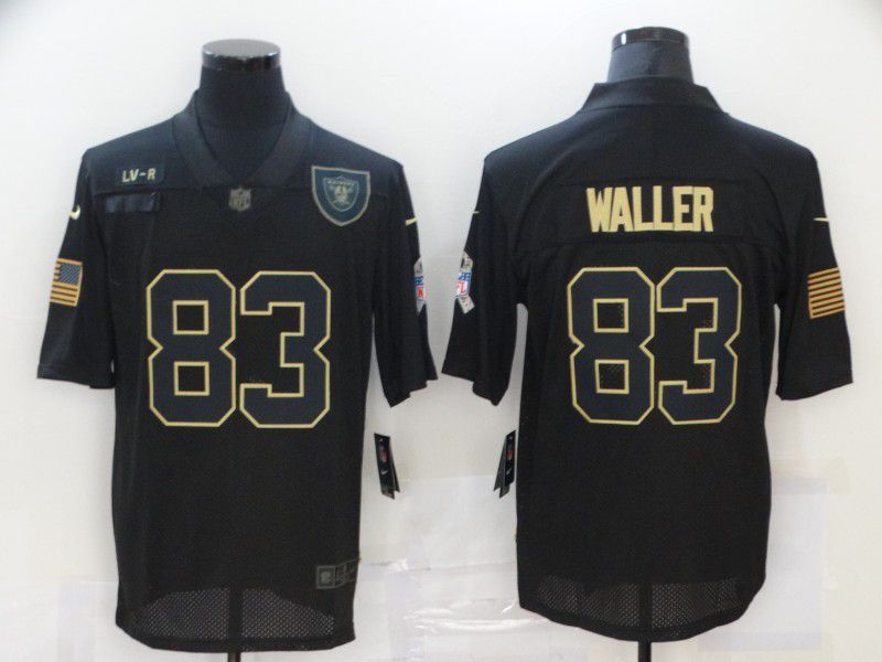 Men Oakland Raiders 83 Waller Black gold lettering 2020 Nike NFL Jersey